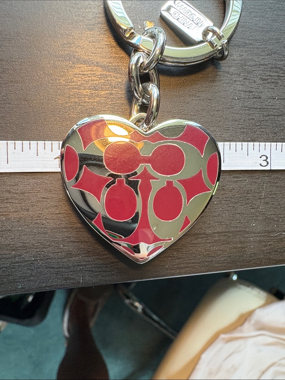 Coach Deep Red and Silver Locket Signature Heart Keyring - Picture 5 of 5